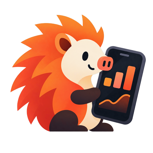 MobileHog logo, a hedgehog holding a phone with charts